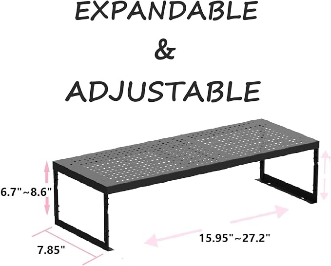 Stackable Expandable Metal Shelf Organizer - Adjustable Wire Storage Rack with Holes for Kitchen, Bathroom, Cabinet, Office - Space Saving, Durable & Sturdy Design（2PACKS/Medium/Black - Image 3