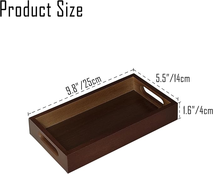 Small Rustic Serving Mini Tray with Handles - 9.8" Bamboo Tray | 9.8" x 5.5" for Coffee Table, Kitchen Counter, Ottoman | Decorative Organizer for Food, Drinks, Snacks, Bathroom Essentials - Image 6