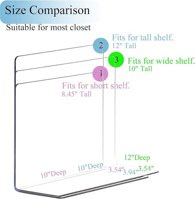 Shelf Dividers for Closet Organization - Acrylic Closet Dividers for Shelves - Clear Free-Standing Shelf Separators for Clothes Sweater Purse - Image 8