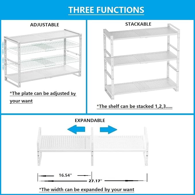 Expandable,Adjustable & Stackable Spice Rack, Cabinet Kitchen Countertop Shelf Organizer,Metal Pantry Storage Shelves - Space-Saving Storage Solution(1Pack/White/Medium) - Image 4