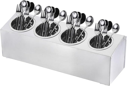 uxcell Commercial Utensil Holder, Stainless Steel Cylinder Flatware Silverware Utensil Holder Caddy Drying Rack Countertop Silverware Organizer (4 Holes) by uxcell