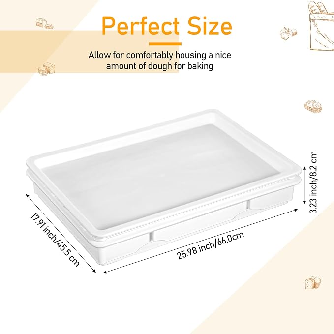 Tioncy 4 Pcs Pizza Dough Proofing Box Dough Container Stackable Trays with Lids Pizza Storage Container Collapsible for Storage Safekeeping, 25.98'' x 17.91'' x 3.23'', 4 Trays and 1 Covers - Image 2