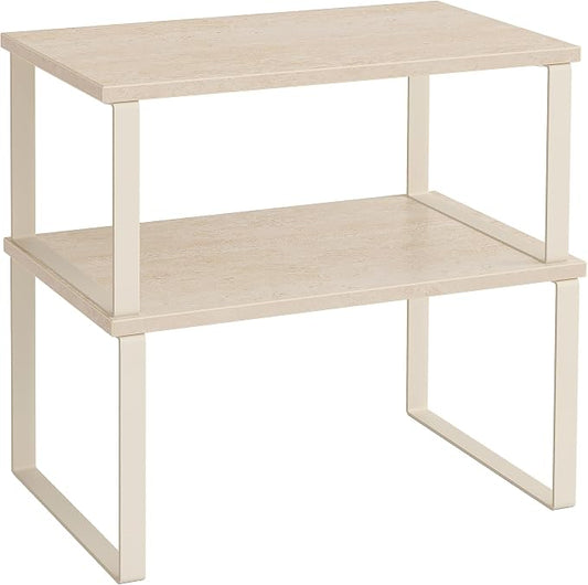 SONGMICS Cabinet Organizer Shelf, Set of 2 Kitchen Counter Shelves, Kitchen Storage, Spice Rack, Stackable, Expandable, Metal and Engineered Wood, 11.7 Inches, Beige & Cream White UKCS020L01 by Unknown