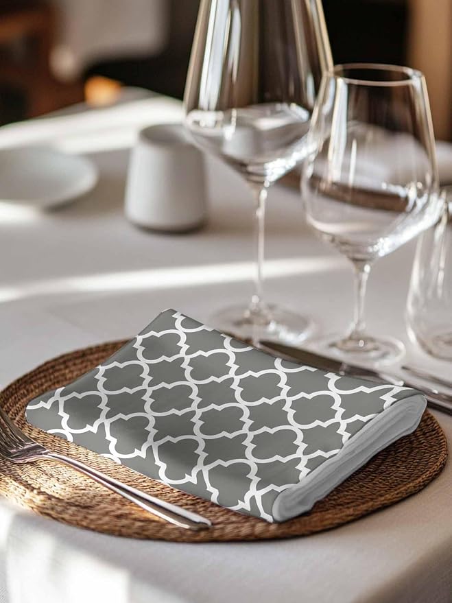 Cloth Napkins Set of 2-20x20 Inches, Gray Morocco Washable Reusable Table Napkins, Vintage Minimalist Boho Ethnic Pattern Soft & Absortbent Dining Napkin for Party Wedding Hotel Restaurant - Image 7