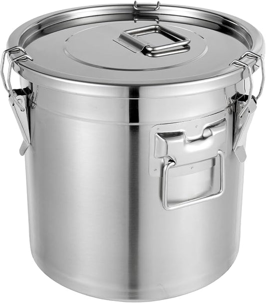 DYNAMI 5.5Gal 304 Stainless Steel Airtight Container with Lid and Locking Clamp,17-38Lbs Metal Bucket Stainless Steel Drum Large Canister for Kitchen,Dog Food/Bird Seed/Coffee Storage Container(21L) by DYNAMI