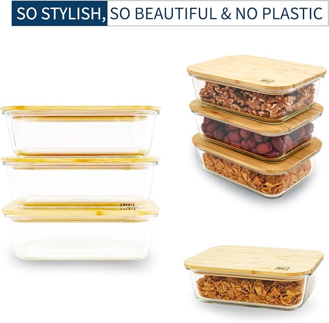 DE Plastic-Free Glass Storage Containers (3-Pack, 51oz) with Bamboo Lids – Eco-Friendly, Airtight, Reusable – Oven, Microwave & Dishwasher Safe – BPA-Free & Sustainable. - Image 9
