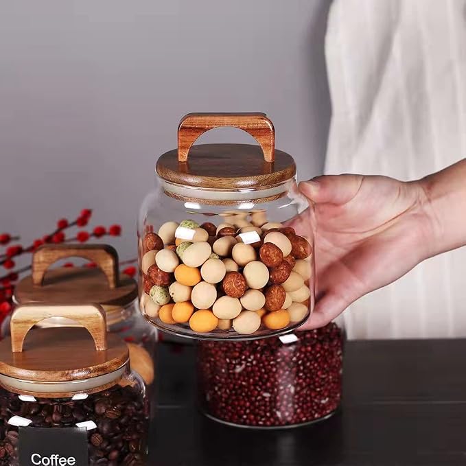 SAIOOL Glass Jars with Airtight Lid [Set of 4],Kitchen Canisters, Borosilicate Storage Containers,Retro Design, jars for Candy,Cookie,Rice,Sugar,Flour, Flour,Pasta,Nuts and Spice Jars - Image 8