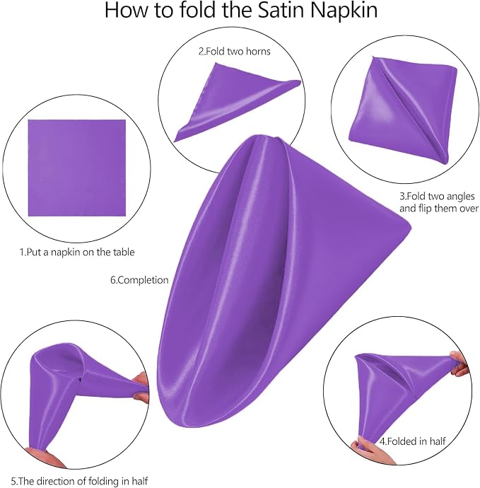 MDS® Pack of 25 Satin Napkins 12 x 12 Inch, Soft Silky Reusable Cloth Dinner Table Napkins for Wedding Décor, Reception, Birthday, Parties, Banquets, Catering, Restaurants & Hotel - Lavender - Image 3
