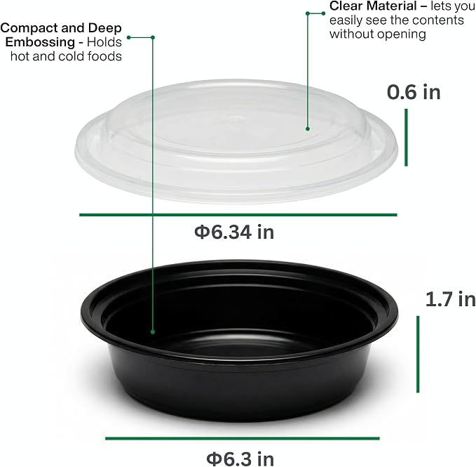 [16 oz Round Meal Prep Containers with Lids – BPA-Free Food Storage Containers, Bento Box for Restaurant & Catering Use, Stackable, Microwave, Dishwasher, Freezer Safe – 100 Pack - Image 2