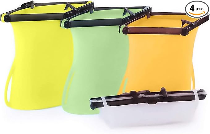 Reusable Silicone Airtight Food Storage Bags 4 pack of 33 Oz/4 Cups Leakproof Odorless Dishwasher Safe Stand-Up Easy Dry Microwavable Freezer Bag by WISELLYReusableProducts