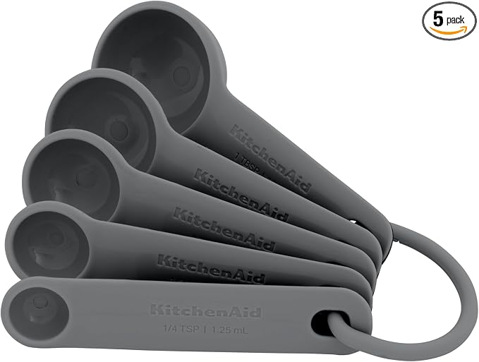 KitchenAid 5pc Measuring Spoon Set - Charcoal Grey | Compact, nestable design saves storage space; ideal for precise ingredient portioning in busy commercial kitchens. by Unknown