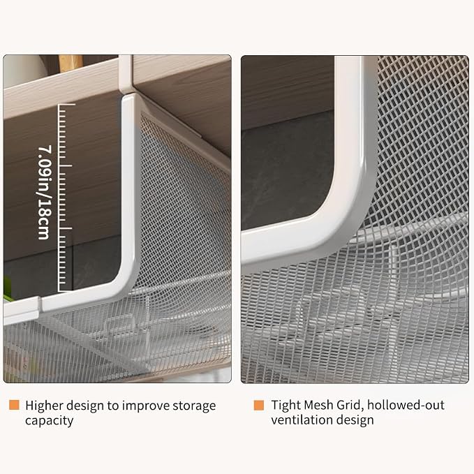 Expandable Under Shelf Basket Organizer, Under Shelf Storage, Hanging Baskets Under Cabinet for Pantry Kitchen Cupboard Desk Counter Bookshelf Space Saver Heavy Duty Slide-in (Black, 2 Pack) - Image 3