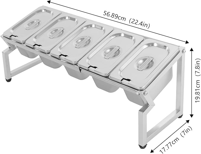 Expandable Stainless Steel Spice Rack Set,13.98"-41.3" Adjustable Countertop Seasoning Containers, Inclined Organizer Shelf w/ 5 1/9 Pans for Sauce Ingredients Fruits Toppings (5 Pans) - Image 5