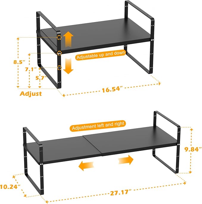 Slideep Expandable Cupboard Organizer,Large Kitchen Cabinet Organizer Stackable Shelf Organizer large Expandable Shelves, Counter Pantry Storage Organization, Black, 16" to27 L x 10" W, 3 pack - Image 3