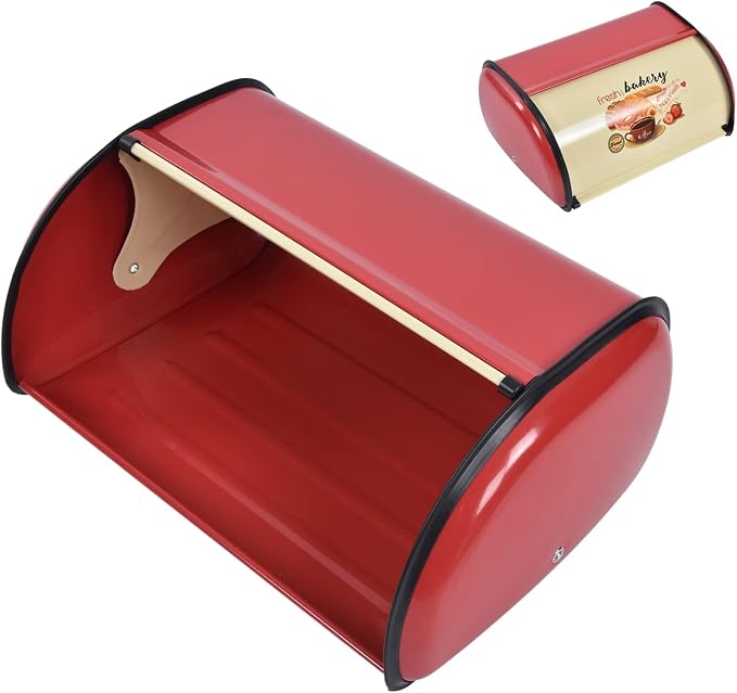 CHICIRIS Bread Box, Bread Container, Bread Storage, Metal Bread Box for Kitchen Countertop Large Capacity Bread Bin Holder Container with Roll Top Lid (Red) - Image 8