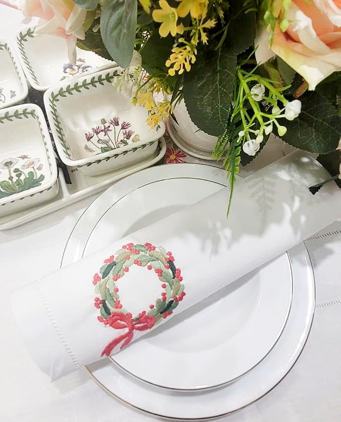 Embroidered Cotton Napkins Christmas 20x20 (Wreath Christmas) - Image 5