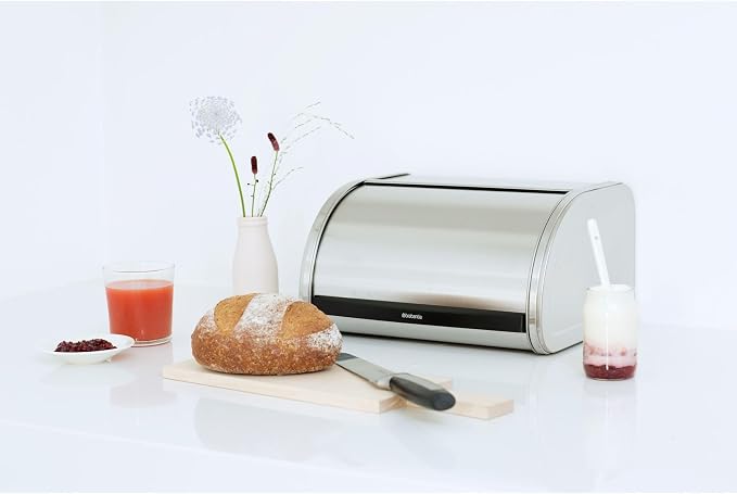 Brabantia Roll Top Bread Box | Medium | Matt Steel | Large Metal Front Opening Bread Store for Kitchen Countertop | Partly Flat Top for Extra Storage, Magnet Closing Lid | Fits 1 Loaf - Image 5