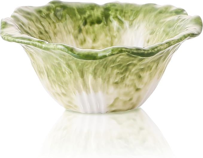 KXZ 5 oz Ceramic Dipping Bowl, Green Cabbage Shape Small Bowls, Porcelain Mini Baking Cups Oven Safe for Personal Ice cream, Soy Sauce, Dipping Dish, Cheese, Snack, Yogurt, Ketchup, BBQ by KXZ