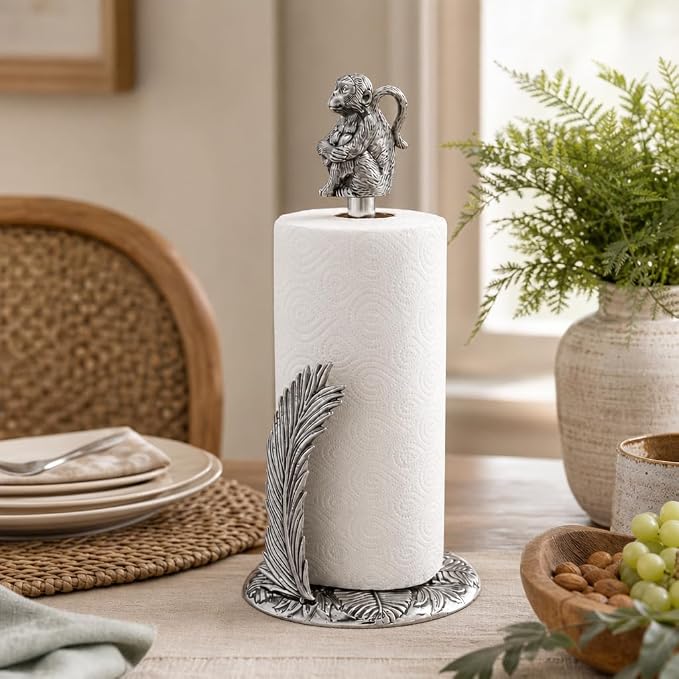 Arthur Court Monkey Paper Towel Holder - Aluminum Safari Design - 15 Inch Tall Countertop Accessory - Image 5
