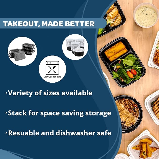 TIYA Food Containers - 32 oz Bulk 150 Pack with Lids - Rectangular Plastic To-Go Containers - Reusable, Microwavable, Dishwasher Safe - Leak-Proof for Meal Prep - BPA-Free - Image 3