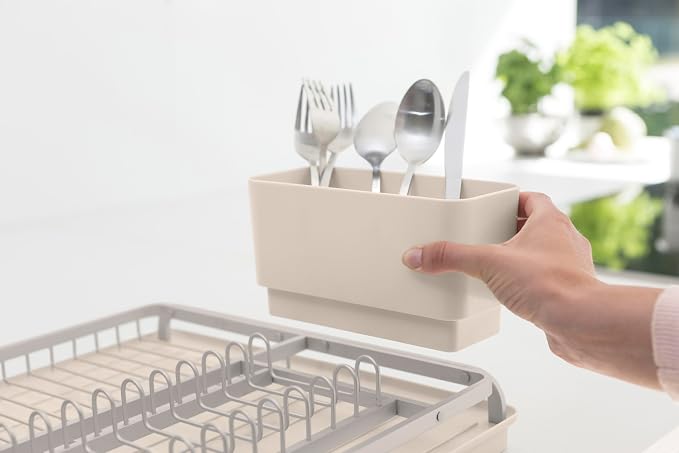 Brabantia SinkSide Dish Drying Rack (Soft Beige), Sleek Sink Organizer with Removable Cutlery Basket, Versatile Sink Drainer for Dishes and Kitchen Accessories - Image 6