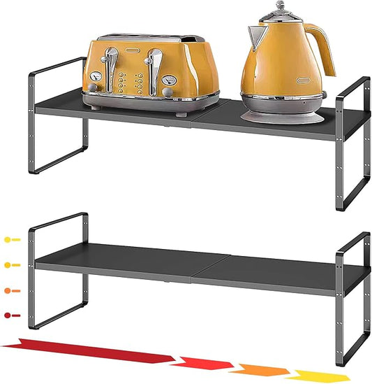 16.5~27.1" Expandable Shelf，2Pack 8.1" Wide Adjustable Height Cabinet Shelves，Black by Unknown