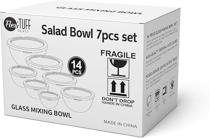 14pcs Set Salad Bowls (7 Airtight & 7 Lids) | Clear Salad Mixing Bowl for Cooking, Baking, Prepping | BPA Free, Dishwasher, Microwave & Freezer Safe Food Containers for Kitchen - Clear - Image 7