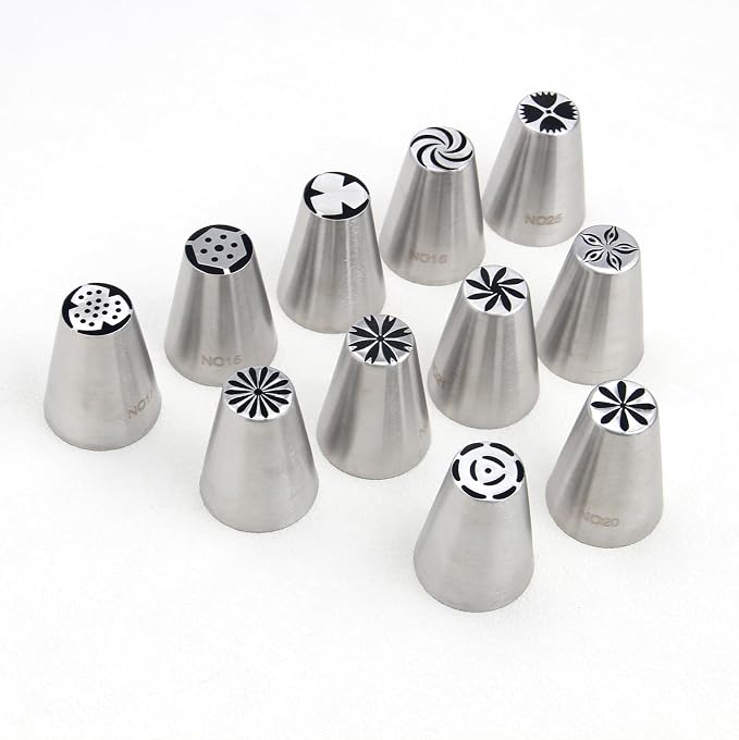 11 Pcs Small Stainless Steel Russian Flower Icing Tips Set | Small Size Stainless Steel Russian Icing Tips,Cupcake Flower Shaped Frosting Nozzles for Cupcakes Decorating - Image 4