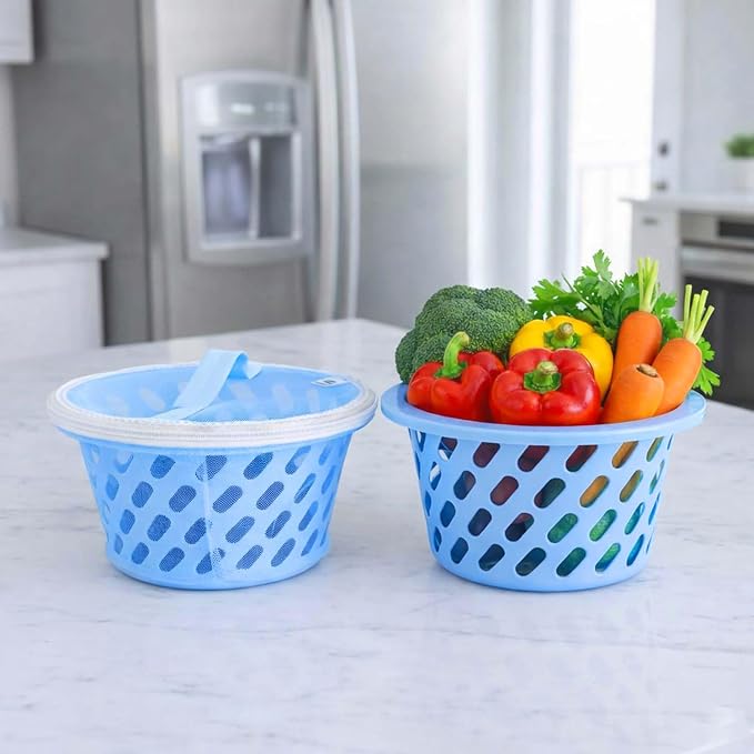 Go Hooked Plastic Storage Net Basket with Zip Closure – Multipurpose Mesh Organizer for Fruits, Vegetables, Essentials – Durable, Lightweight & Breathable Design for Home & Pantry Use (Blue) by Go+Hooked