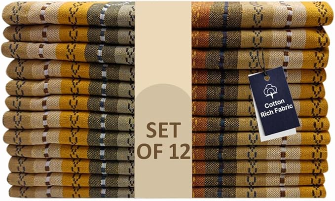 LFH Home Cotton Rich Cloth Salsa Napkin Set of 12 Washable Soft Durable Striped Table Napkins for Dining Wedding, Daily Use Reusable Eco-Friendly Napkins for Elegant Table Settings(18x18)-Golden Multi by LFHHomePrivateLimited
