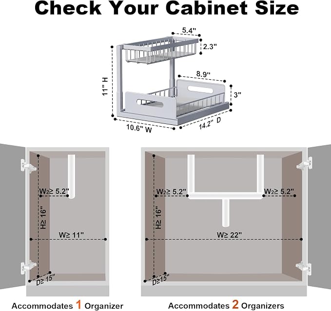 Under Sink Organizer, Pull Out Cabinet Organizer 2 Tier | Slide Out Sink Shelf Cabinet Storage Shelves, Under Sink Storage for Kitchen Bathroom Cabinet, Grey, 1 Pack - Image 2