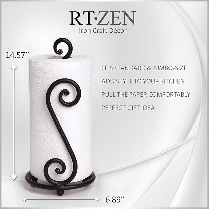 Matte Black Paper Towel Holder Non-Slip Base Countertop | Decorative Farmhouse Paper Roll Holder, Rustic Metal Modern Stylish Accent Durable Stand for Kitchen, Bathroom (Swirl) - Image 6