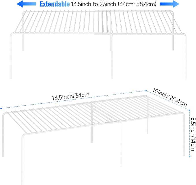 6Pack Expandable Storage Shelf, 13.5"~23" L x 9.4" W x 5.5" H, White | Adjustable Rustproof Metal Wire Spice Rack, Space Saver Kitchen Storage Shelves for Pan, Pot, Countertop, Drawer, Fridge - Image 3