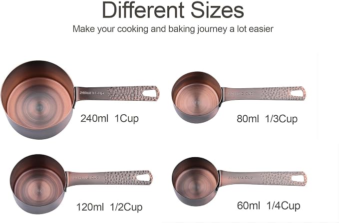 Copper Measuring Cups and Spoons Set, Stainless Steel Measuring Tools Set for Baking & Kitchen, Metric & US 4 Copper Plated Measure Cups and 5 Measure Spoons with Leveler for Wet & Dry - Image 4