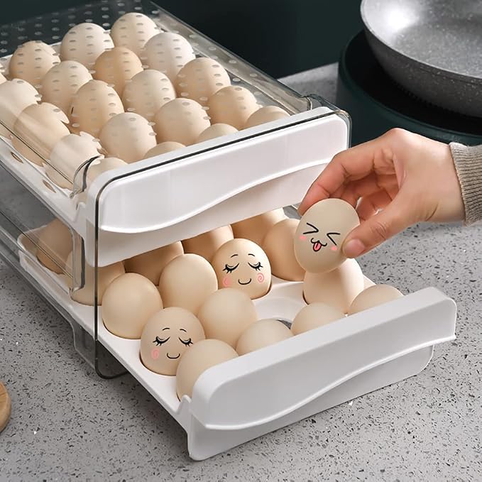 Egg Holder for Refrigerator Egg Storage Container Clear Plastic Fridge Egg Organizer with 2 Drawers 40 Grid - Image 6