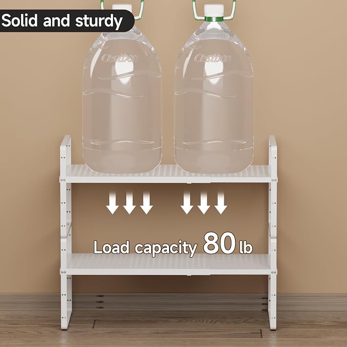 2Pcs Expandable Cabinet Shelf Organizers, 16.5"~27''L, Black | Adjustable Metal Spice Rack Organizer, Stackable, Kitchen Counter Storage, Cabinet Organization, 8" W x 9.6" H - Image 3