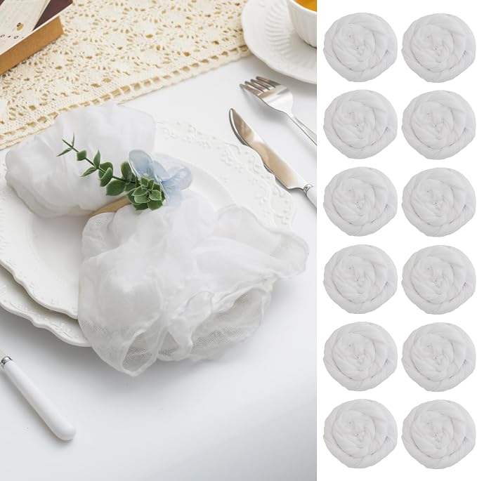 60 Pack White Cheesecloth Napkins Washable 21x21 Inches White Cloth Napkins Set of 60 Dinner Table Napkins for Wedding Cotton Gauze Bridal Baby Shower Rustic Boho Summer Party Table Decor by FoliafeelHome