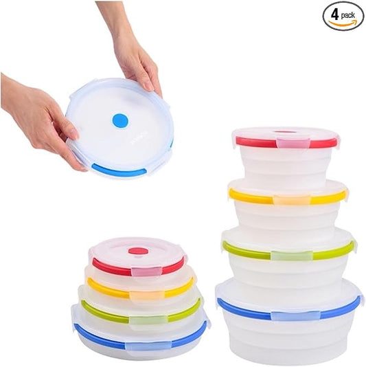 Collapsible Food Storage Containers, Round 4 Piece, 14-40 oz | Silicone, Airtight Lids, Space-Saving, Reusable Meal Prep, Microwave, Freezer & Dishwasher Safe by SmartDesignForEverydayLife