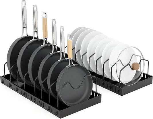 2 Pcs Pots and Pans Organizer Under Cabinet - Expandable Pull out Cabinet Organizer for Pots and Pans, Pan and Lid Organizers Inside Cabinet, Adjustable Storage Rack, Carbon Steel (Black) by WODHMIEY