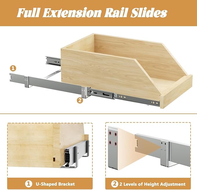 Pull Out Cabinet Organizer, Slide Out Wood Drawer Shelf, Pull Out Drawers for Cabinets, 8" High Beveled Pull Out Organizers for Kitchen Pantry, 16½" W×21" D | Pull Out Drawers for Cabinets, Pull Out Drawers for Cabinets, Beveled 8" High Pull Out Organi... - Image 5
