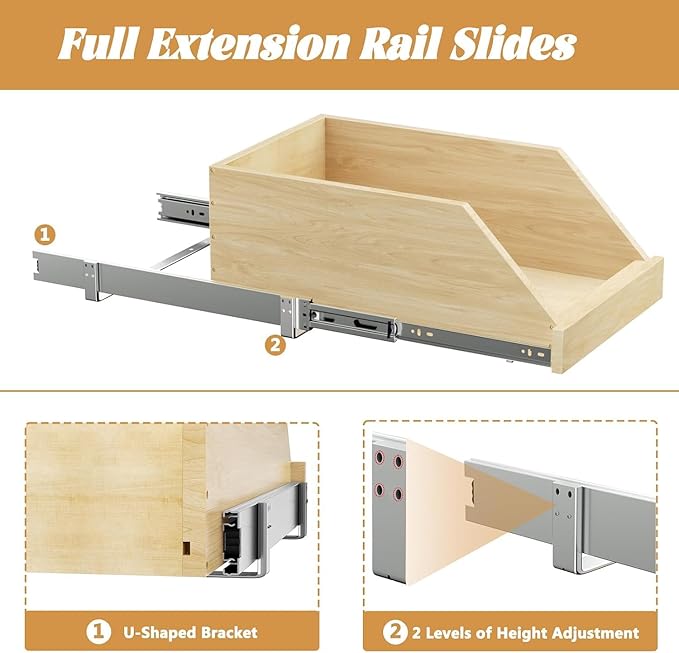 Pull Out Cabinet Organizer, Slide Out Wood Drawer Shelf, Pull Out Drawers for Cabinets, 8" High Beveled Pull Out Organizers for Kitchen Pantry, 16½" W×21" D | Pull Out Drawers for Cabinets, Pull Out Drawers for Cabinets, Beveled 8" High Pull Out Organi... - Image 5