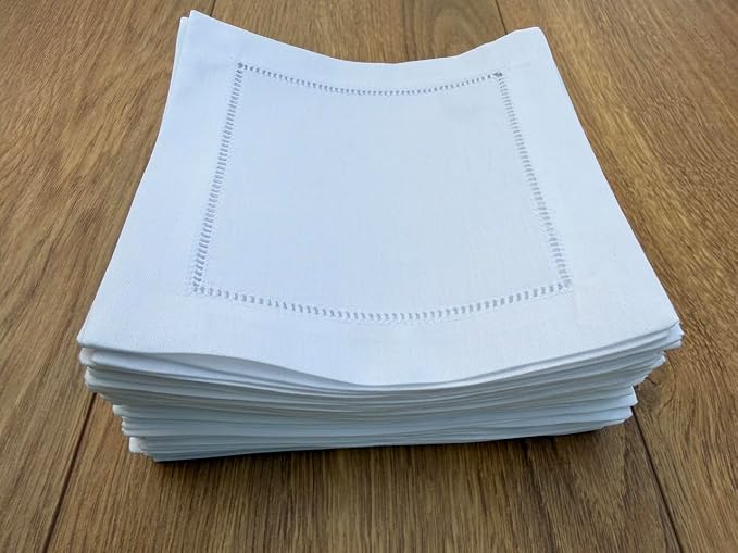 Set of 50 White Cotton Cocktail Napkins (6"x6") – 100% Pure Cotton Cloth Coasters with Elegant Ladder Hemstitch – Bulk Value Pack - Image 3