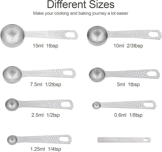 Measuring Cups and Spoons Set 14, Metric & US 18/8 Stainless Steel Measuring Cups and Spoons Set, Dry & Liquid Metal 6 Measure Cups & 7 Measure Spoons w/Leveler for Kitchen & Baking - Image 4