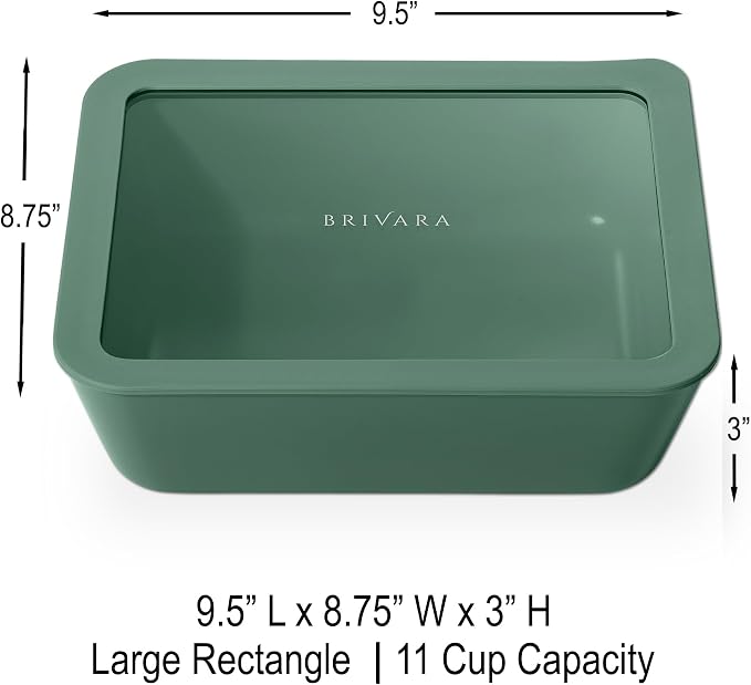 Glass Food Storage Container with Lid, 11-Cup Large Rectangle | Microwave-Safe Airtight Lid, Oven-Safe Ceramic-Coated Glass | Zero Plastic, No PFAS/PFOA/BPA, Reusable [Pine] - Image 2