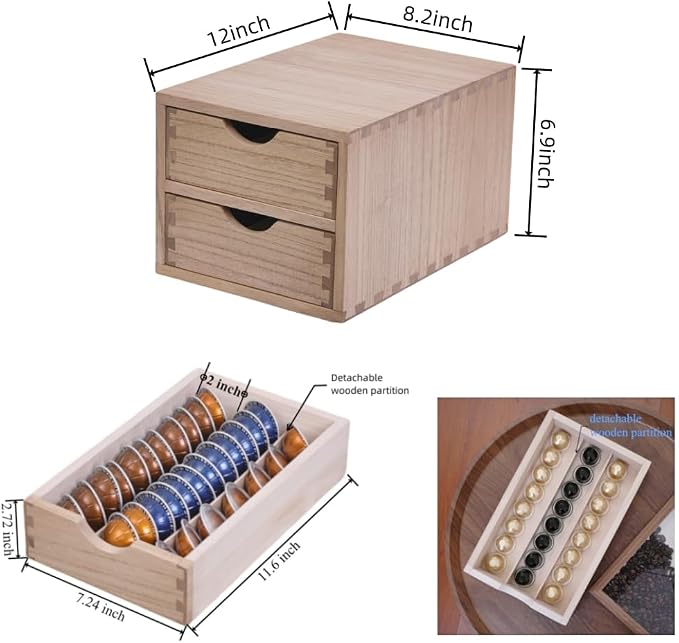DDYURI Drawer Holder for Coffee Brew - Kitchen Machine Stand Shelf Contertop - Serve Coffee Station and Pod Capsule Storage Organizer for Home Decor Office Storage Solution 2-Tier CF2D2C-Light - Image 2