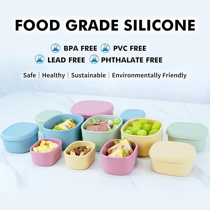 Anatole Silicone Food Storage Containers Set of 6 Lunch Box Bento with Lids BPA Free Dishwasher Microwave Oven Freezer Safe (6.7oz*2, 10oz*2, 20oz*2) Pink Blue - Image 5