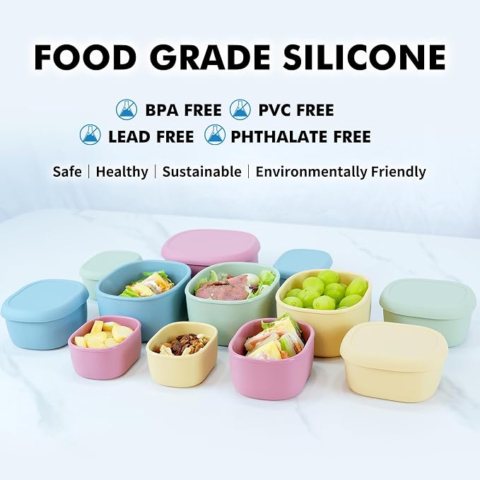 Anatole Silicone Food Storage Containers Set of 6 Lunch Box Bento with Lids BPA Free Dishwasher Microwave Oven Freezer Safe (6.7oz*2, 10oz*2, 20oz*2) Pink Blue - Image 5