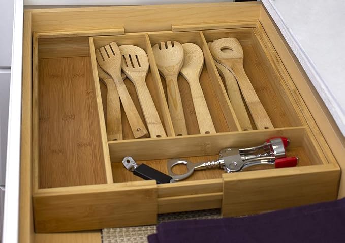 Home Basics Natural Expandable Organizer, Premium Cutlery and Utensil Tray-Pure Bamboo, Adjustable Kitchen Drawer Divider or Makeup - Image 2