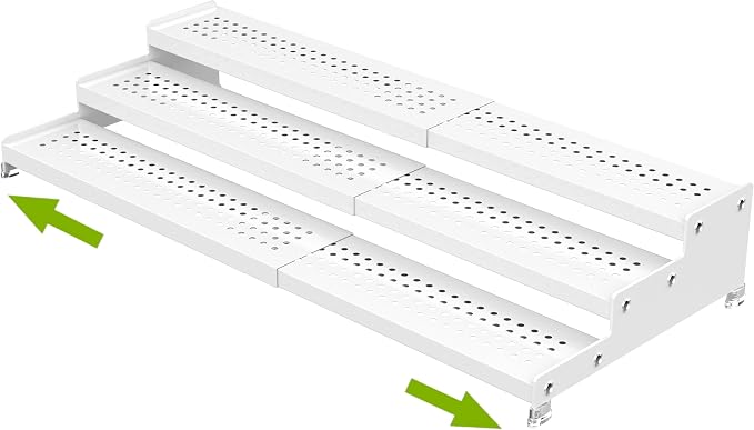 Jojocross Spice Rack Organizer for Cabinet, 3 Tier Expandable shelf, Great for Kitchen Cabinets, Cupboard,Pantry and more,Metal plate with hole (1 Pack/White,9.45" D x 12.8"~24“L x 3.56" H) by JOJOCROSSHIGHQUALITYLIFE