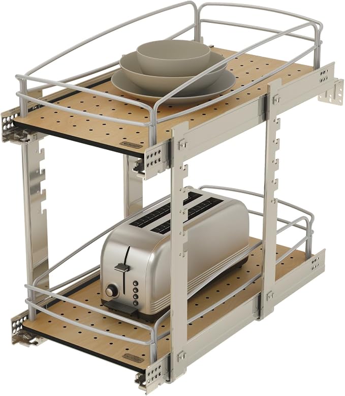 Rev-A-Shelf 2 Tier Pull Out Kitchen Cabinet Storage Organizer with Solid Bottom & Undermount Soft-Close Full Extension Slides, 54BK-12SC-2-1 - Image 3